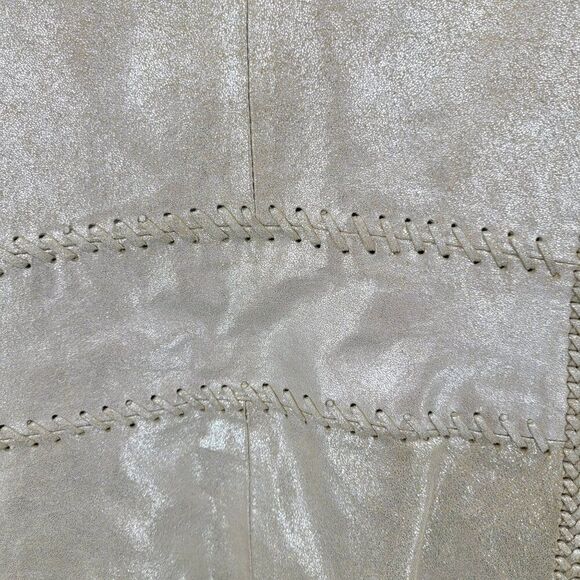 WHBM Metallic Gold Western Genuine Leather Bolero Jacket 6 Patch Work Embossed - Picture 11 of 15